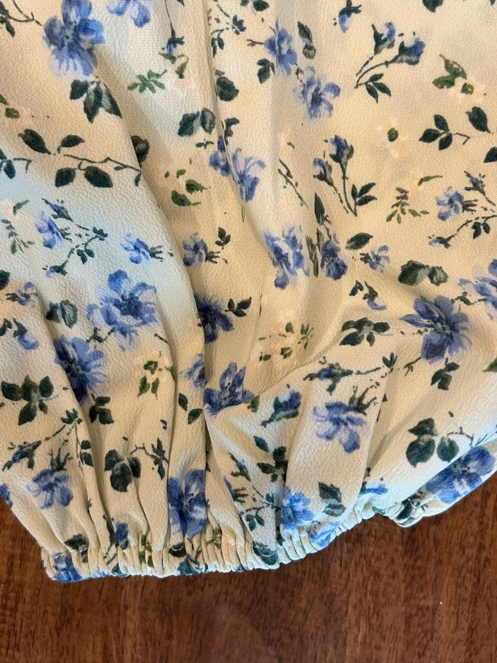 Abercrombie and Fitch Lace-Up Sweetheart Top - Cream with Blue Floral